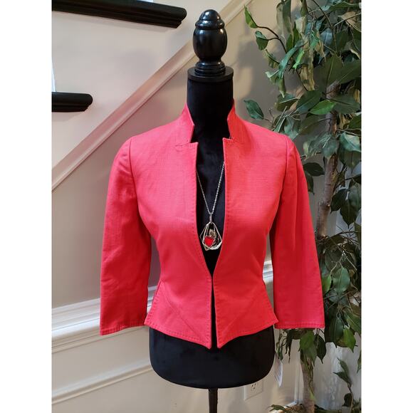 Etcetera Pink Cropped Jacket Size 0 Textured Cotton Blend Open Front Blazer - Picture 1 of 12
